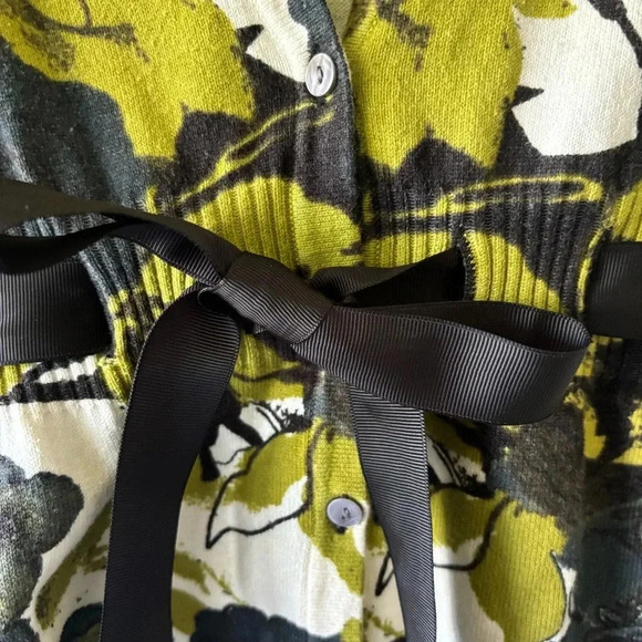 Valerie Bertinelli Sweater womens M Black Green Floral art shaggy tweed - Picture 4 of 9